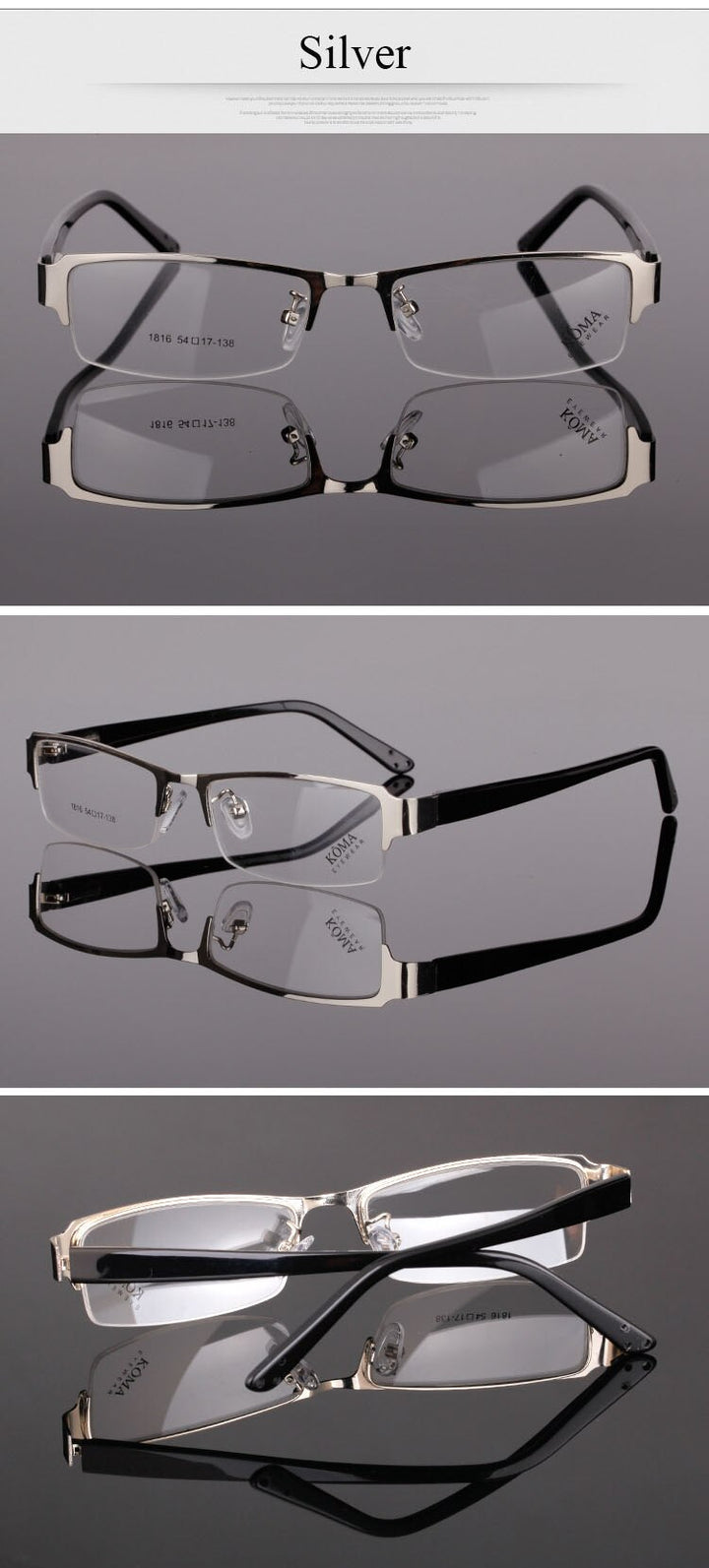 Bclear Men's Semi Rim Acetate Alloy Square Eyeglasses Spring Hinge N1816 Semi Rim Bclear