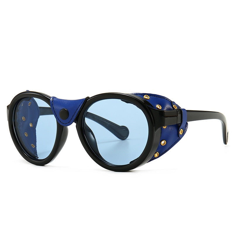 CCspace Unisex Full Rim Oval Round Resin Frame Steampunk Sunglasses 46311 Sunglasses CCspace Sunglasses C7 blue