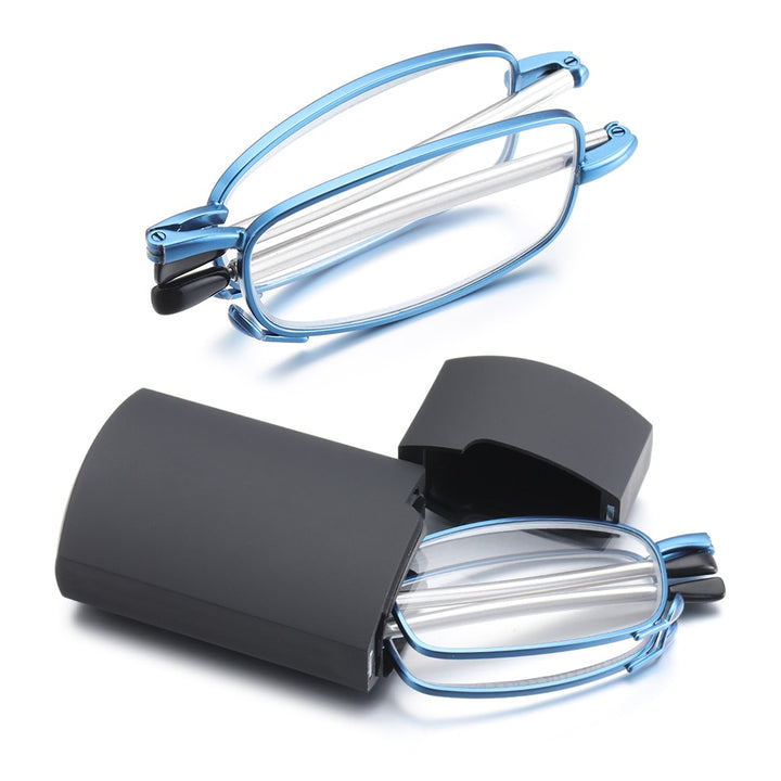 Gootrades Unisex Full Rim Square Alloy Foldable Reading Glasses 5923 Reading Glasses Gootrades +100 Blue