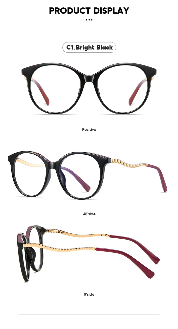 Gmei Women's Full Rim TR 90 Metal Round Frame Eyeglasses 2067 Full Rim Gmei Optical