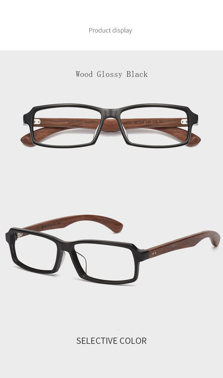 Hdcrafter Men's Full Rim Rectangle Wood Frame Eyeglasses 5603 Full Rim Hdcrafter Eyeglasses