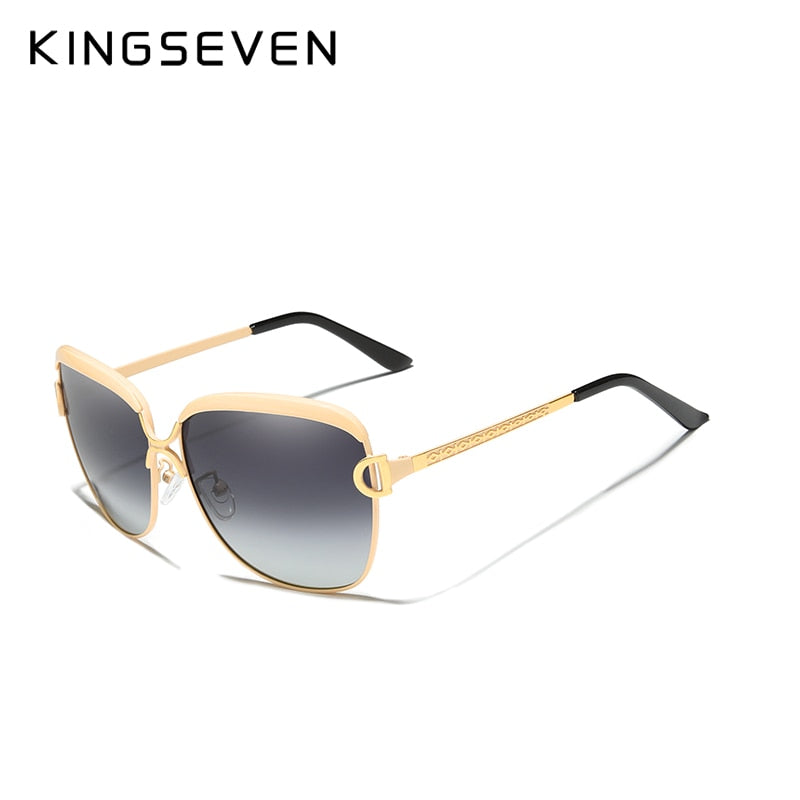 Kingseven Women's Sunglasses Luxury Gradient Polarized Lens Round N-7018 Sunglasses KingSeven Gold Gradient Gray Kingseven Original