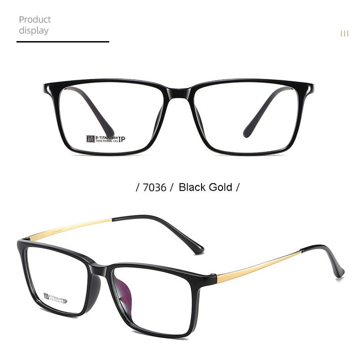 Hotochki Men's Full Rim Beta Titanium Frame Rectangular Eyeglasses 7036 Full Rim Hotochki