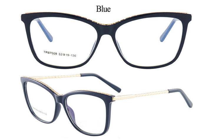 Hotony Woman's Full Rim Square TR 90 Resin Alloy Frame Eyeglasses 7009 Full Rim Hotony
