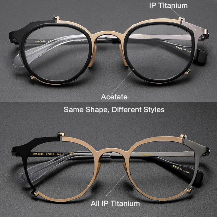 Muzz Men's Full Rim Round Hand Crafted Titanium Acetate Frame Eyeglasses 0050 Full Rim Muzz