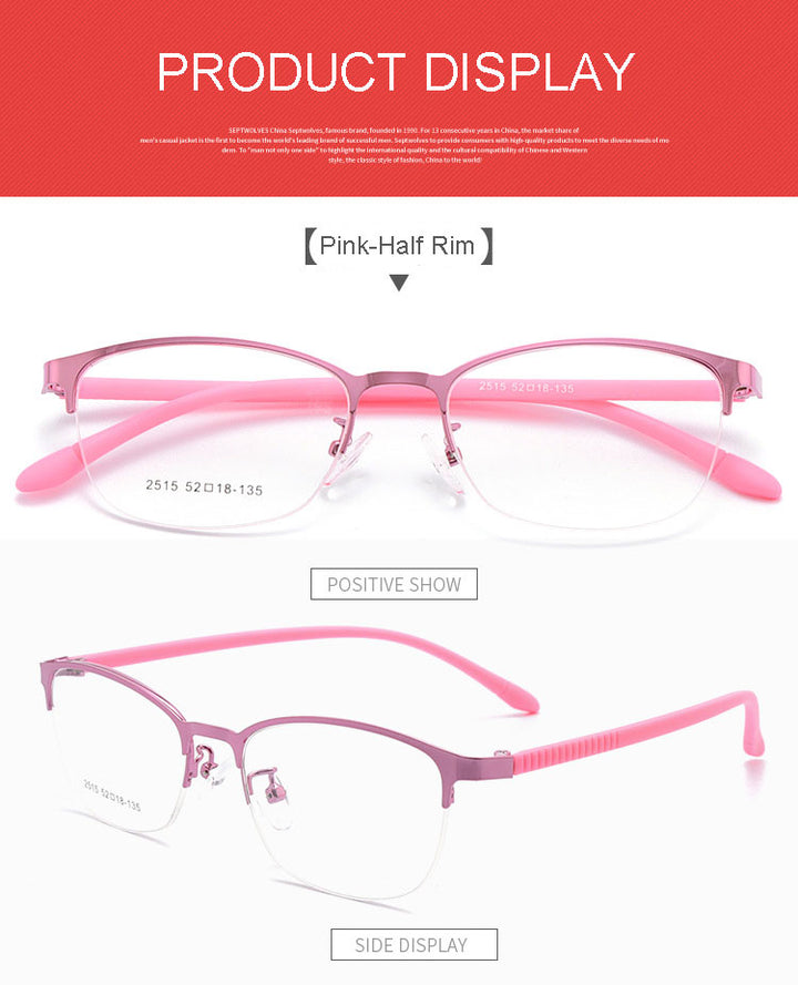 Hotony Unisex Full/Semi Rim Alloy Frame Eyeglasses 2516 Semi Rim Hotony