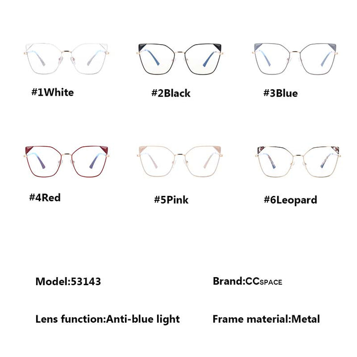 CCspace Women's Full Rim Cat Eye Acetate Alloy Frame Eyeglasses 53143 Full Rim CCspace