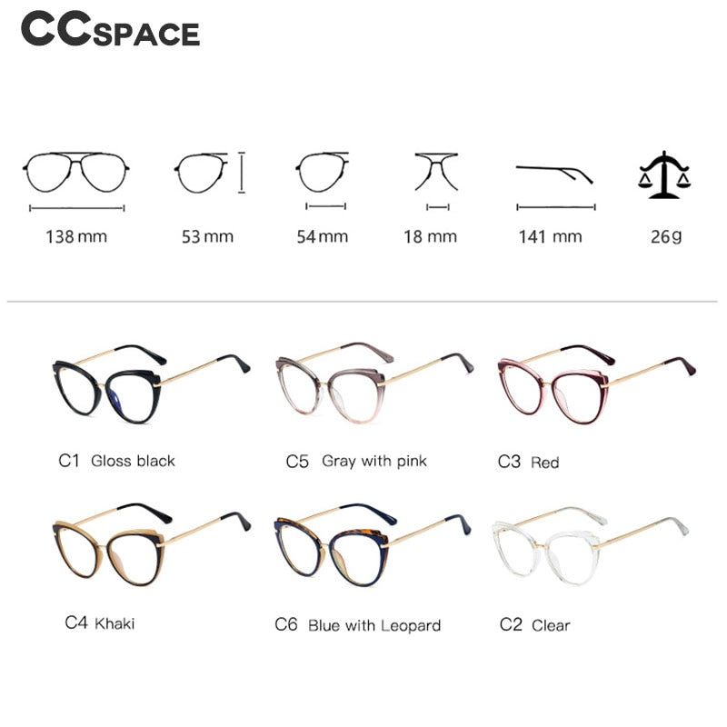 CCspace Women's Full Rim Cat Eye Tr 90 Titanium Frame Eyeglasses 48270 Full Rim CCspace