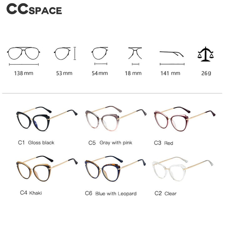 CCspace Women's Full Rim Cat Eye Tr 90 Titanium Frame Eyeglasses 48270 Full Rim CCspace