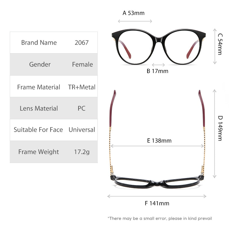 Gmei Women's Full Rim TR 90 Metal Round Frame Eyeglasses 2067 Full Rim Gmei Optical
