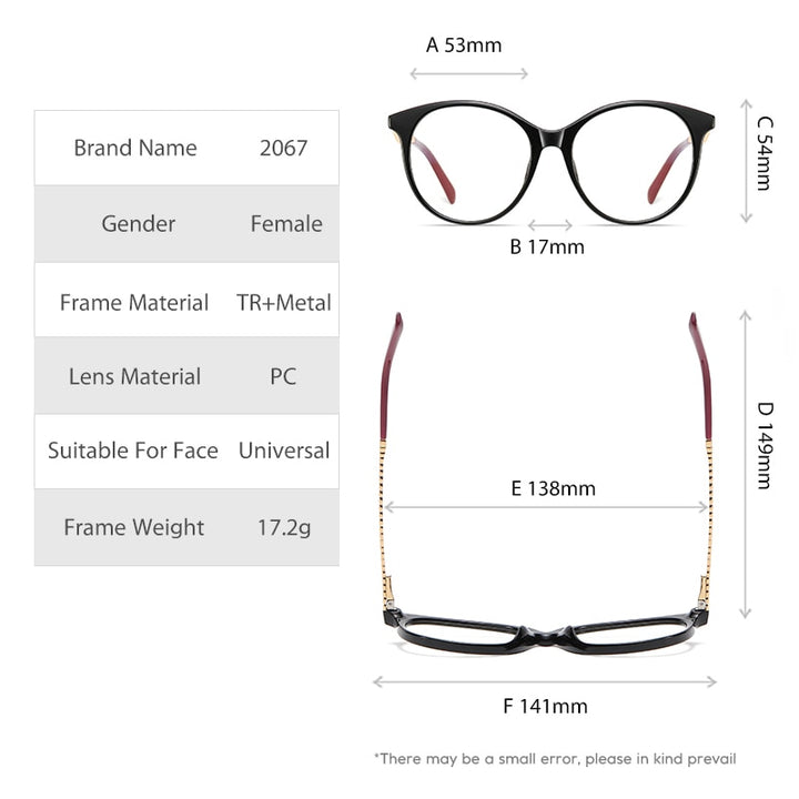 Gmei Women's Full Rim TR 90 Metal Round Frame Eyeglasses 2067 Full Rim Gmei Optical