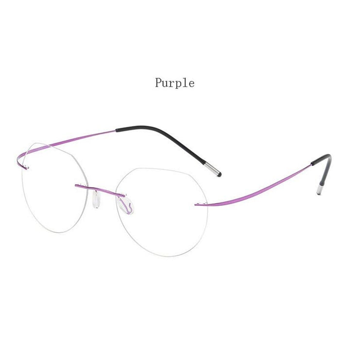 Hdcrafter Unisex Rimless Polygon Round Titanium Frame Eyeglasses 6001-6002 Rimless Hdcrafter Eyeglasses Model-A-Purple