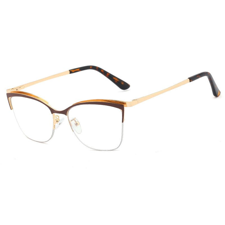 CCspace Women's Semi Rim Cat Eye Alloy Frame Eyeglasses 48282 Semi Rim CCspace C9Brown