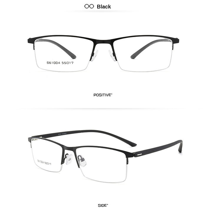 Gmei Men's Eyeglasses Business Half Rim Metal Alloy S61004 Semi Rim Gmei Optical Black