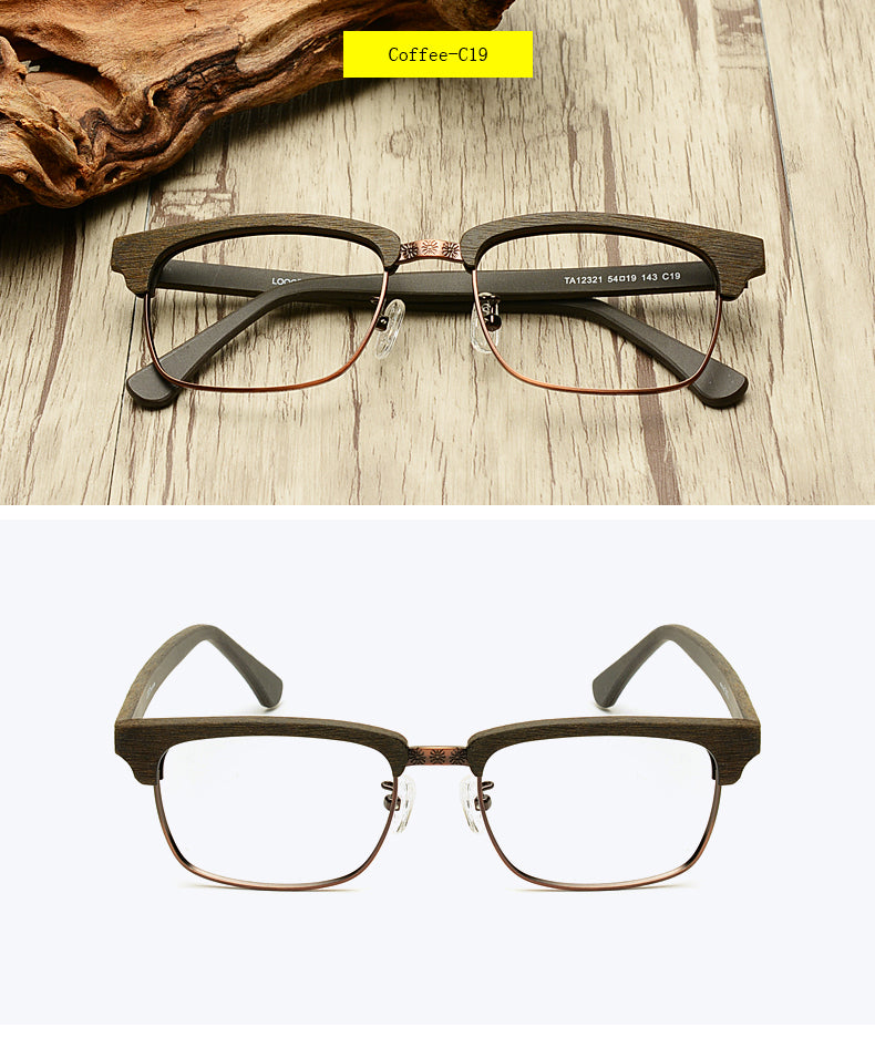 Hdcrafter Men's Full Rim Square Wood Titanium Frame Eyeglasses Ta12321 Full Rim Hdcrafter Eyeglasses