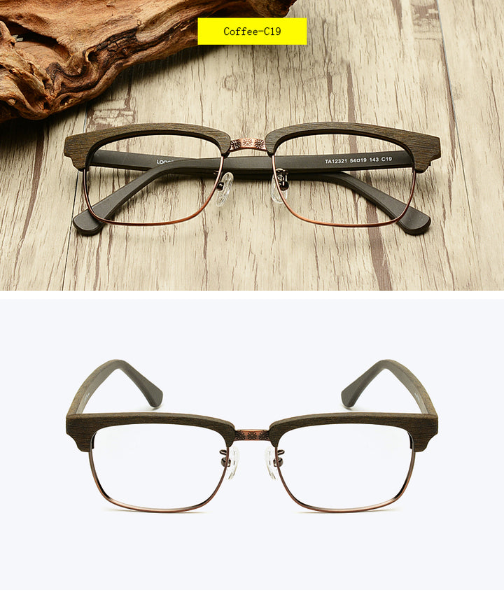 Hdcrafter Men's Full Rim Square Wood Titanium Frame Eyeglasses Ta12321 Full Rim Hdcrafter Eyeglasses