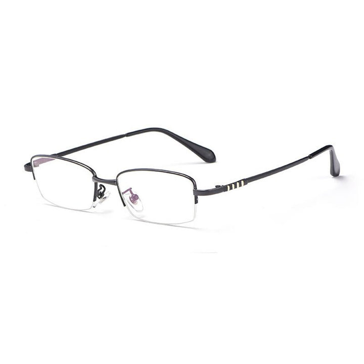 Hotony Men's Semi Rim Titanium Alloy Rectangle Frame Eyeglasses 9071 Semi Rim Hotony Matte Black