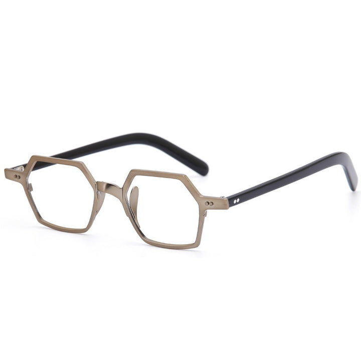 Muzz Men's Full Rim Irregular Square Brushed Titanium Acetate Frame Eyeglasses M70704 Full Rim Muzz
