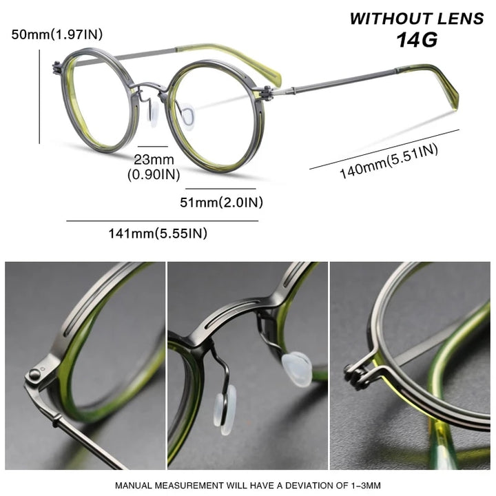 Gatenac Unisex Full Rim Round Titanium Frame Eyeglasses Gxyj639 Full Rim Gatenac