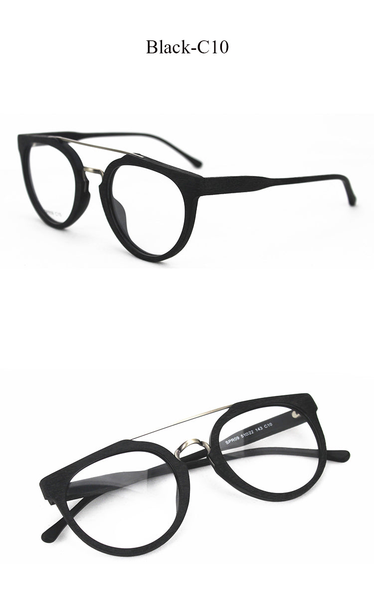 Hdcrafter Unisex Full Rim Round Wood Metal Acetate Double Bridge Frame Eyeglasses Spr09 Full Rim Hdcrafter Eyeglasses