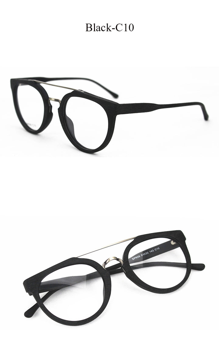 Hdcrafter Unisex Full Rim Round Wood Metal Acetate Double Bridge Frame Eyeglasses Spr09 Full Rim Hdcrafter Eyeglasses