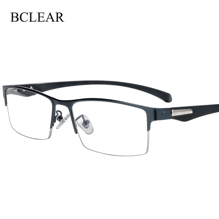 Bclear Men's Semi Rim Square Titanium Alloy Eyeglasses 66071 Semi Rim Bclear