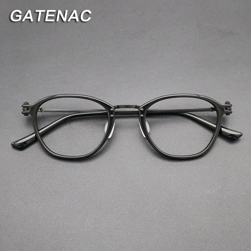 Gatenac Unisex Full Rim Square Titanium Acetate Frame Eyeglasses Gxyj697 Full Rim Gatenac