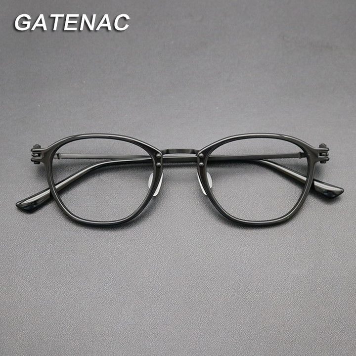 Gatenac Unisex Full Rim Square Titanium Acetate Frame Eyeglasses Gxyj697 Full Rim Gatenac