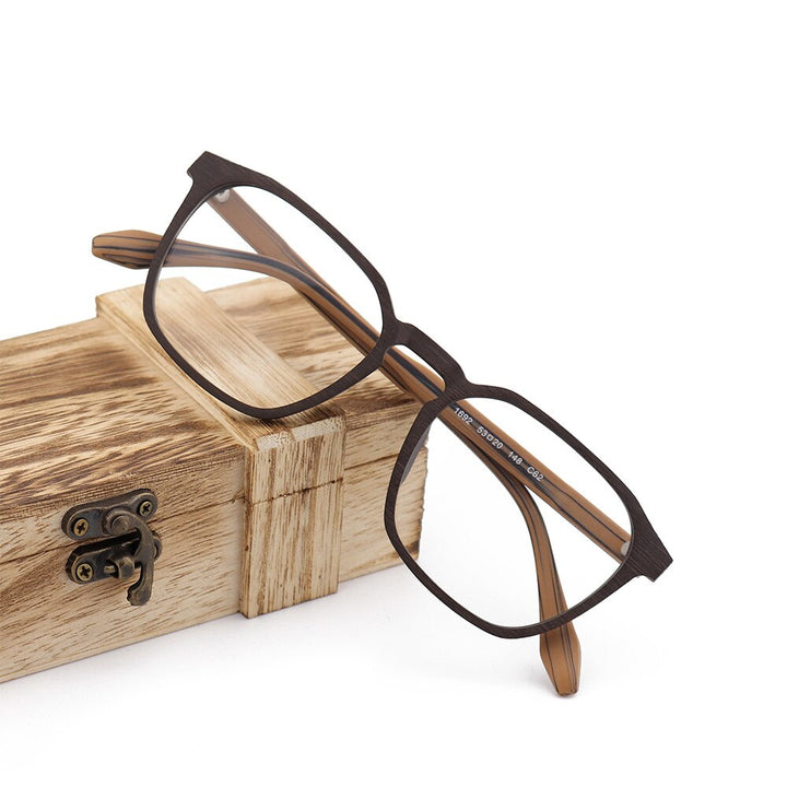 Hdcrafter Men's Full Rim Oversized Square Wood Frame Eyeglasses 1692 Full Rim Hdcrafter Eyeglasses