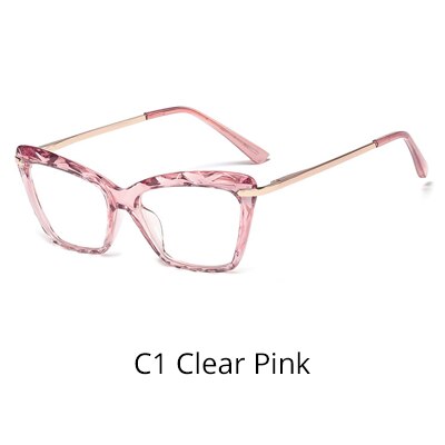 Ralferty Women's Full Rim Cat Eye Acetate Reading Glasses 7533 Reading Glasses Ralferty C1 Clear Pink +100
