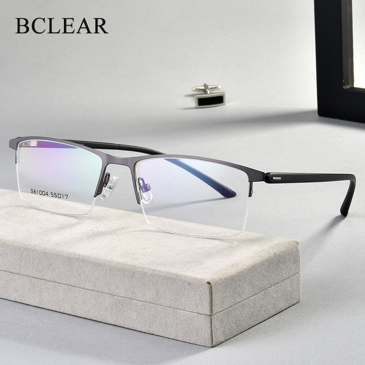 Men's Semi Rim Alloy Frame Eyeglasses 61004 Semi Rim Bclear gray