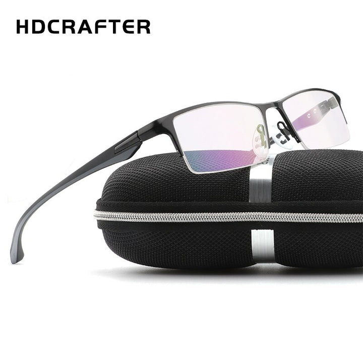 Hdcrafter Men's Semi Rim TR 90 Titanium Rectangle Frame Eyeglasses 9065 Semi Rim Hdcrafter Eyeglasses