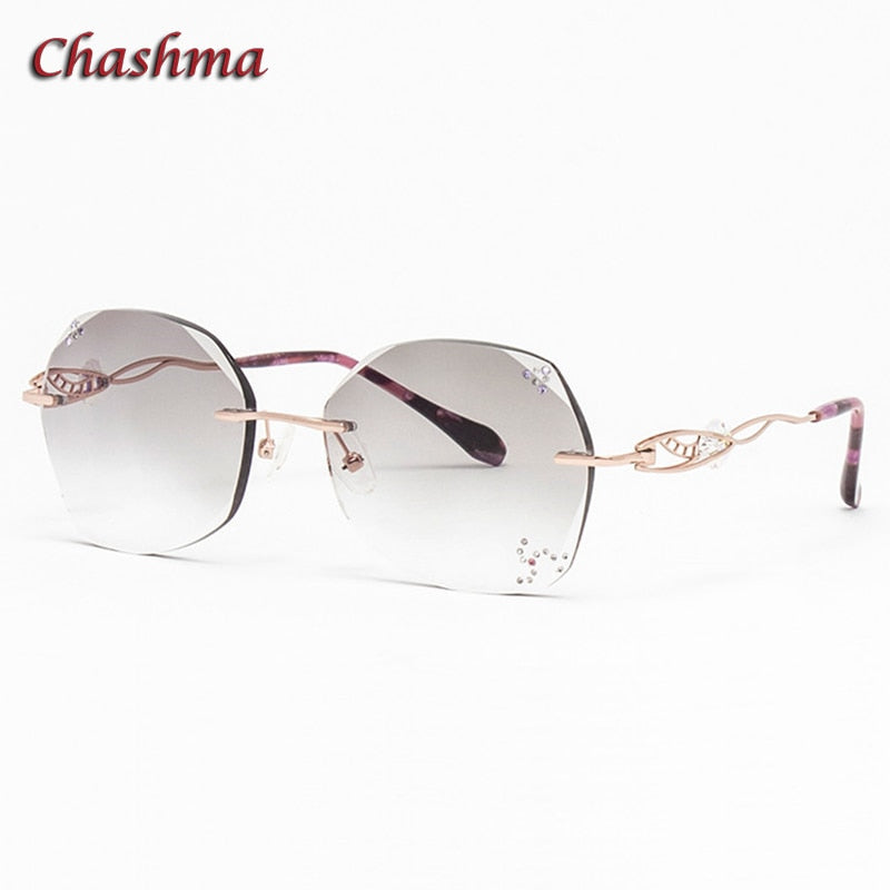 Chashma Ochki Women's Rimless Round Titanium Eyeglasses Gradient Tinted Demo Diamond Cut Lenses 007 Rimless Chashma Ochki