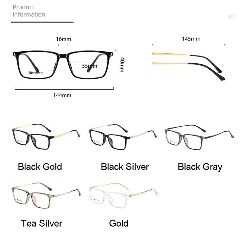 Hotochki Men's Full Rim Beta Titanium Frame Rectangular Eyeglasses 7036 Full Rim Hotochki
