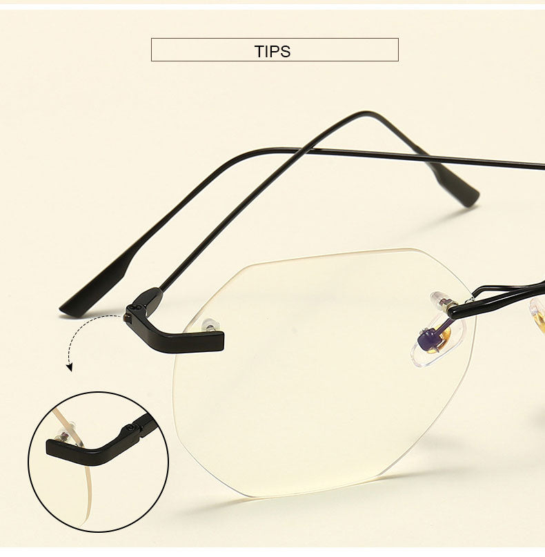 Hotony Men's Rimless Polygon Alloy Frame Spring Hinge Eyeglasses 6213 Rimless Hotony