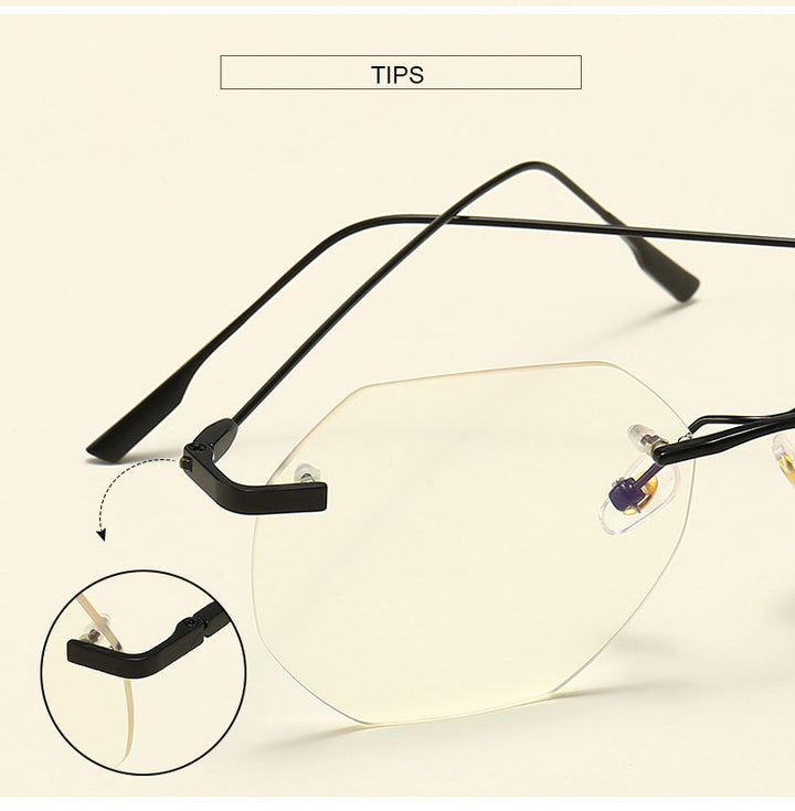 Hotony Men's Rimless Polygon Alloy Frame Spring Hinge Eyeglasses 6213 Rimless Hotony