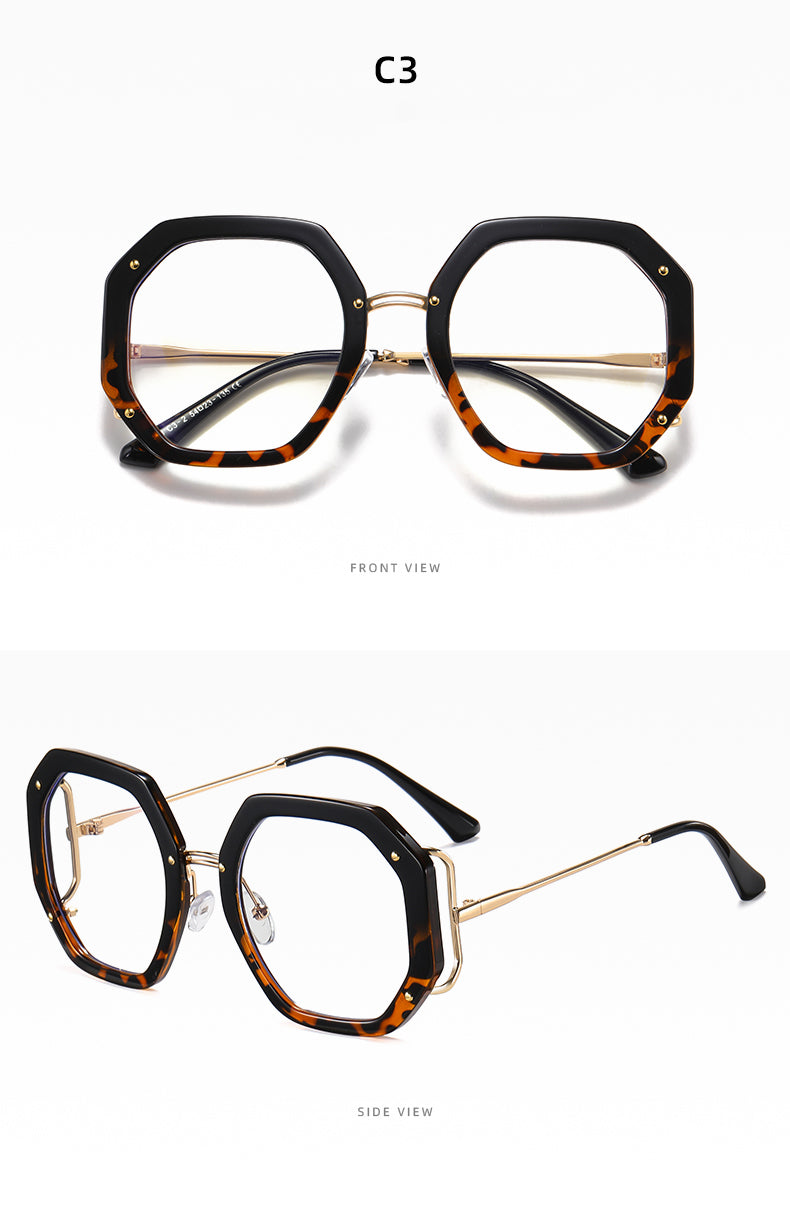 Hotony Women's Full Rim Polygonal Round TR 90 Resin Alloy Frame Eyeglasses 95243 Full Rim Hotony