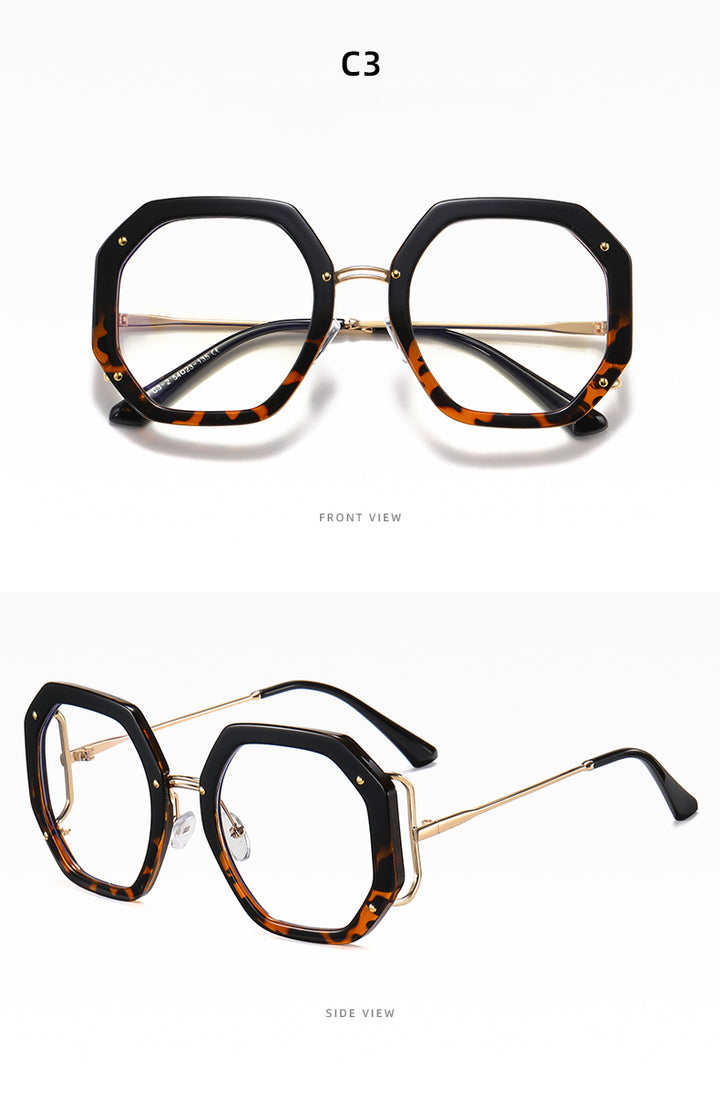 Hotony Women's Full Rim Polygonal Round TR 90 Resin Alloy Frame Eyeglasses 95243 Full Rim Hotony