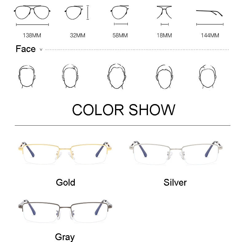 Handoer Unisex Semi Rim Rectangle Alloy Eyeglasses Semi Rim Handoer