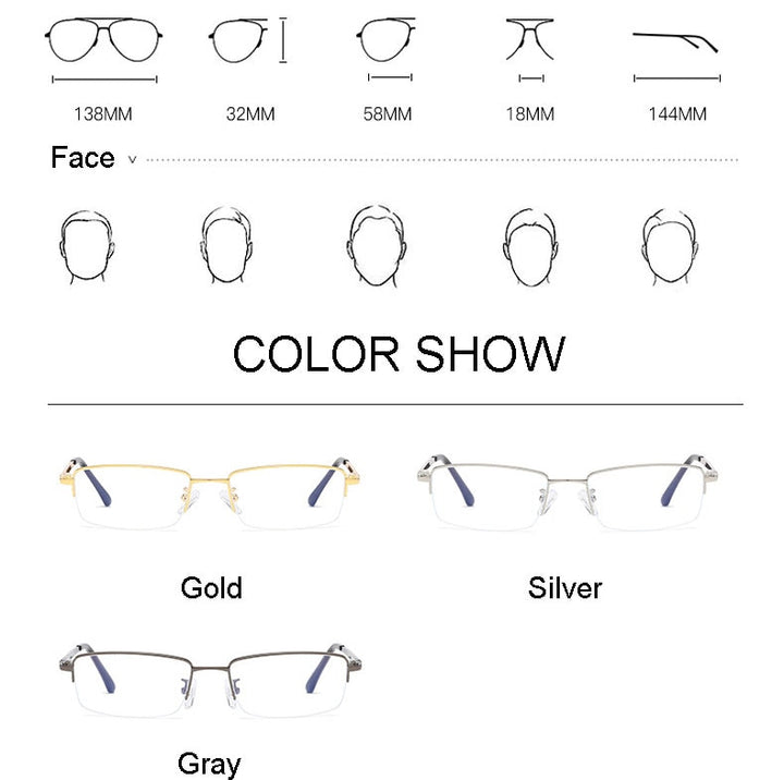 Handoer Unisex Semi Rim Rectangle Alloy Eyeglasses Semi Rim Handoer
