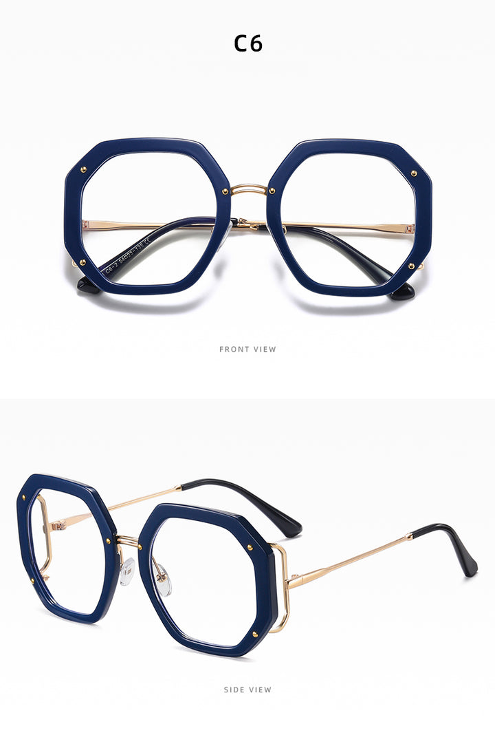Hotony Women's Full Rim Polygonal Round TR 90 Resin Alloy Frame Eyeglasses 95243 Full Rim Hotony
