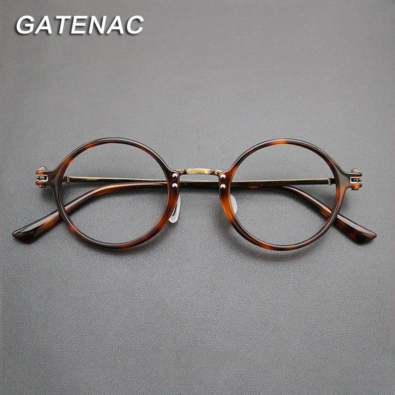 Gatenac Unisex Full Rim Round Titanium Acetate Frame Eyeglasses Gxyj696 Full Rim Gatenac