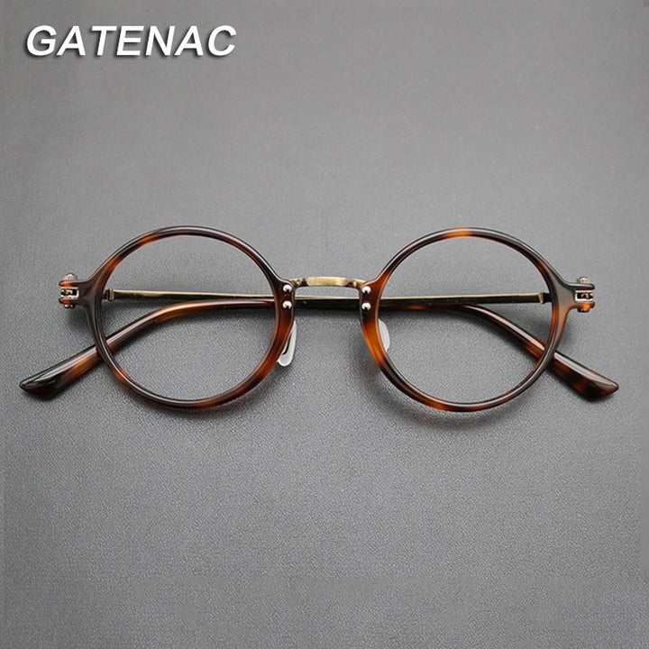 Gatenac Unisex Full Rim Round Titanium Acetate Frame Eyeglasses Gxyj696 Full Rim Gatenac