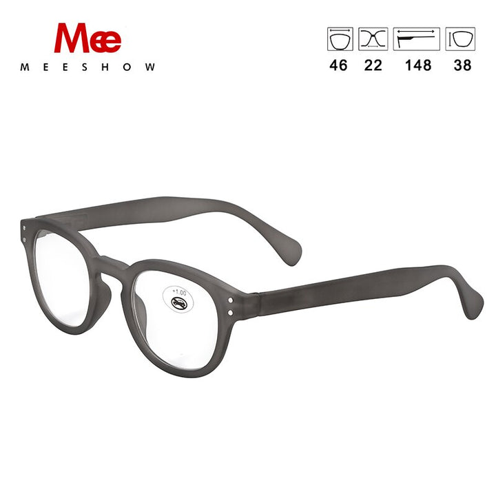 Meeshow Women's Full Rim Round Polycarbonate Reading Glasses 1513 Reading Glasses Meeshow Gray +100