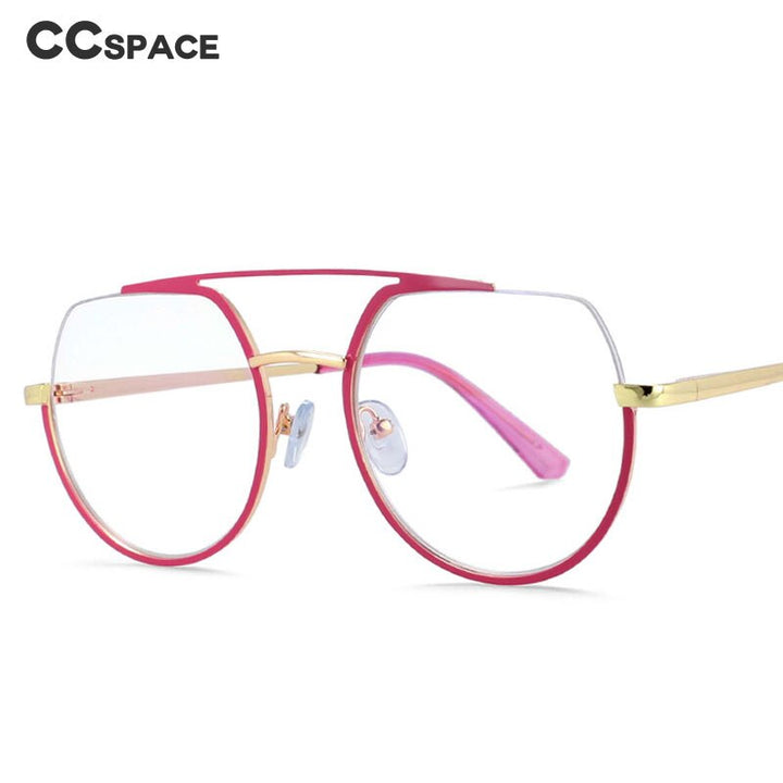 CCspace Unisex Semi Rim Oversized Round Double Bridge Alloy Eyeglasses 54071 Semi Rim CCspace