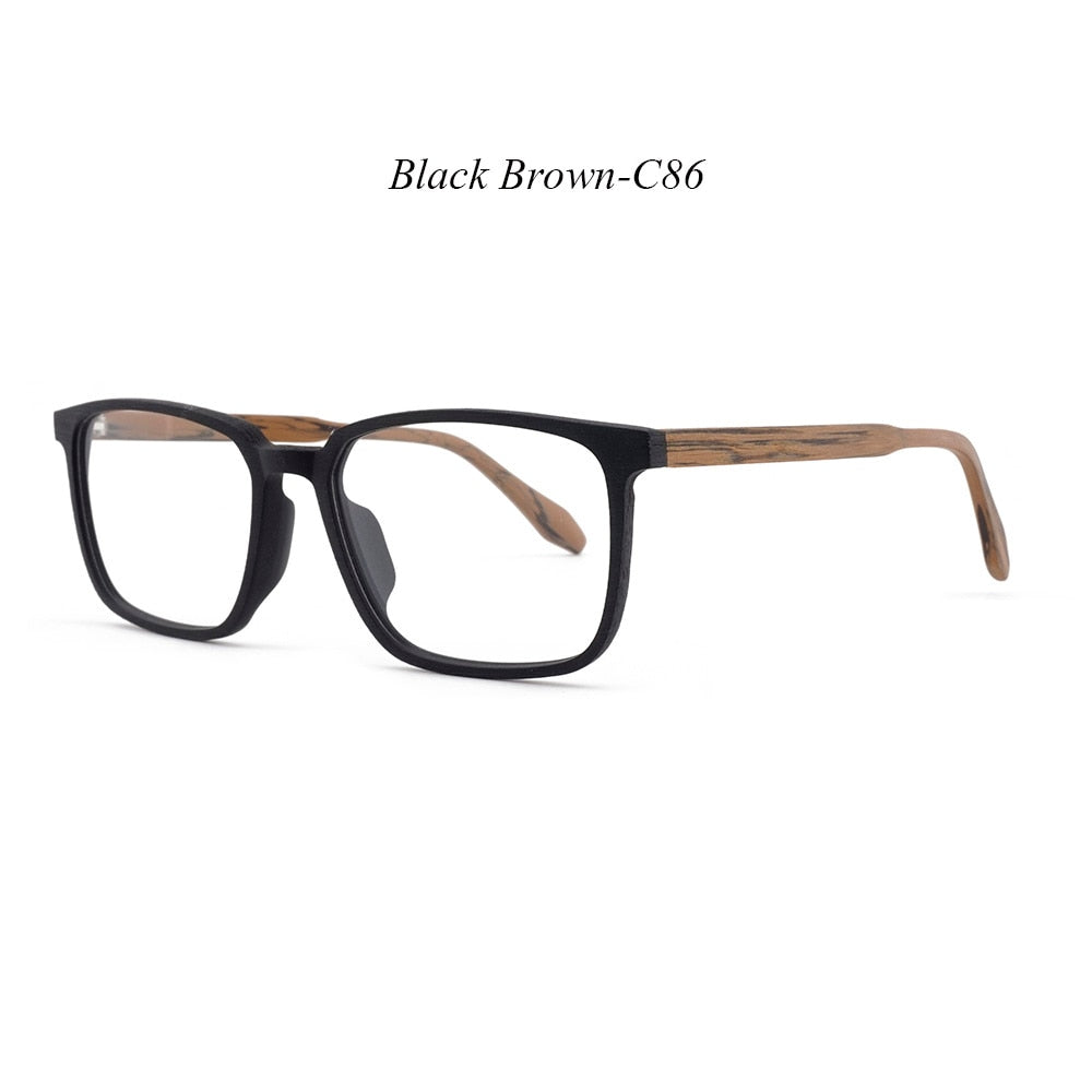 Hdcrafter Men's Full Rim Oversized Square Wood Frame Eyeglasses 1693 Full Rim Hdcrafter Eyeglasses C86