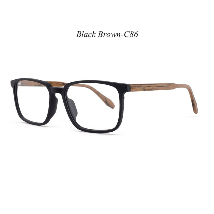 Hdcrafter Men's Full Rim Oversized Square Wood Frame Eyeglasses 1693 Full Rim Hdcrafter Eyeglasses C86