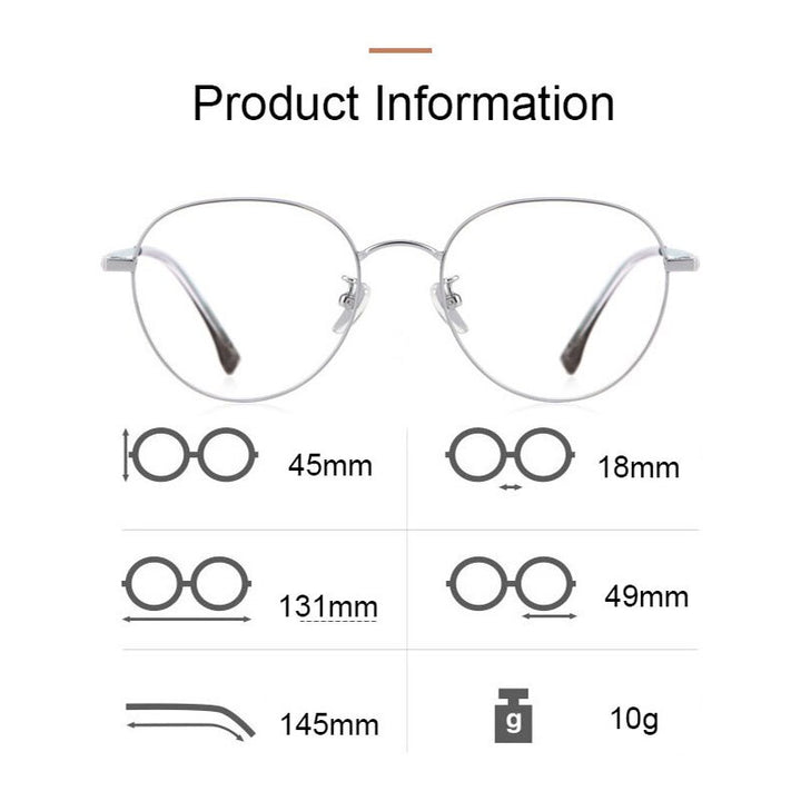 Hotony Women's Full Rim Round Beta Titanium Frame Spring Hinge Eyeglasses T3927 Full Rim Hotony