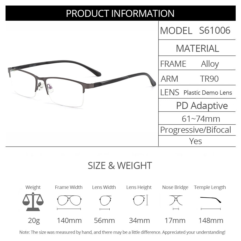 Gmei Men's Semi Rim Rectangle Alloy Eyeglasses S61006 Semi Rim Gmei Optical