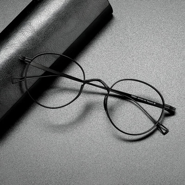 Gatenac Unisex Full Rim Round Titanium Frame Eyeglasses Gxyj485 Full Rim Gatenac Black